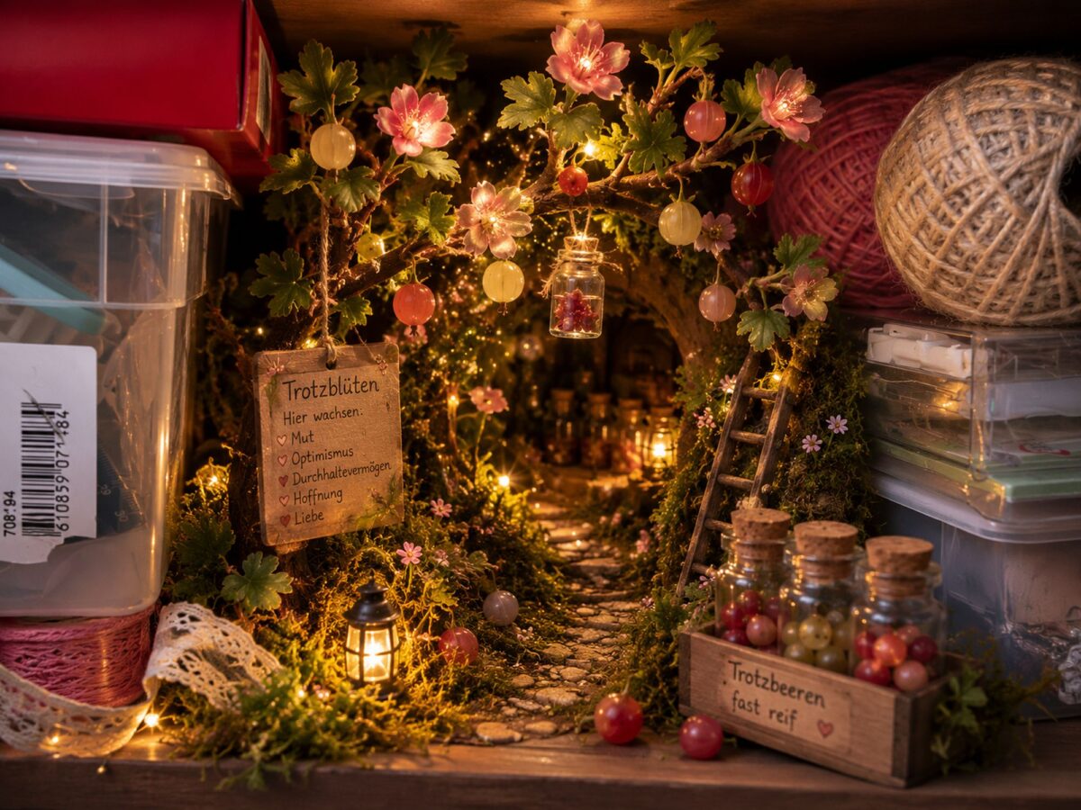Die Trotzbeeren, wie sie an einem Strauch im magischen Bastelschrank wachsen.