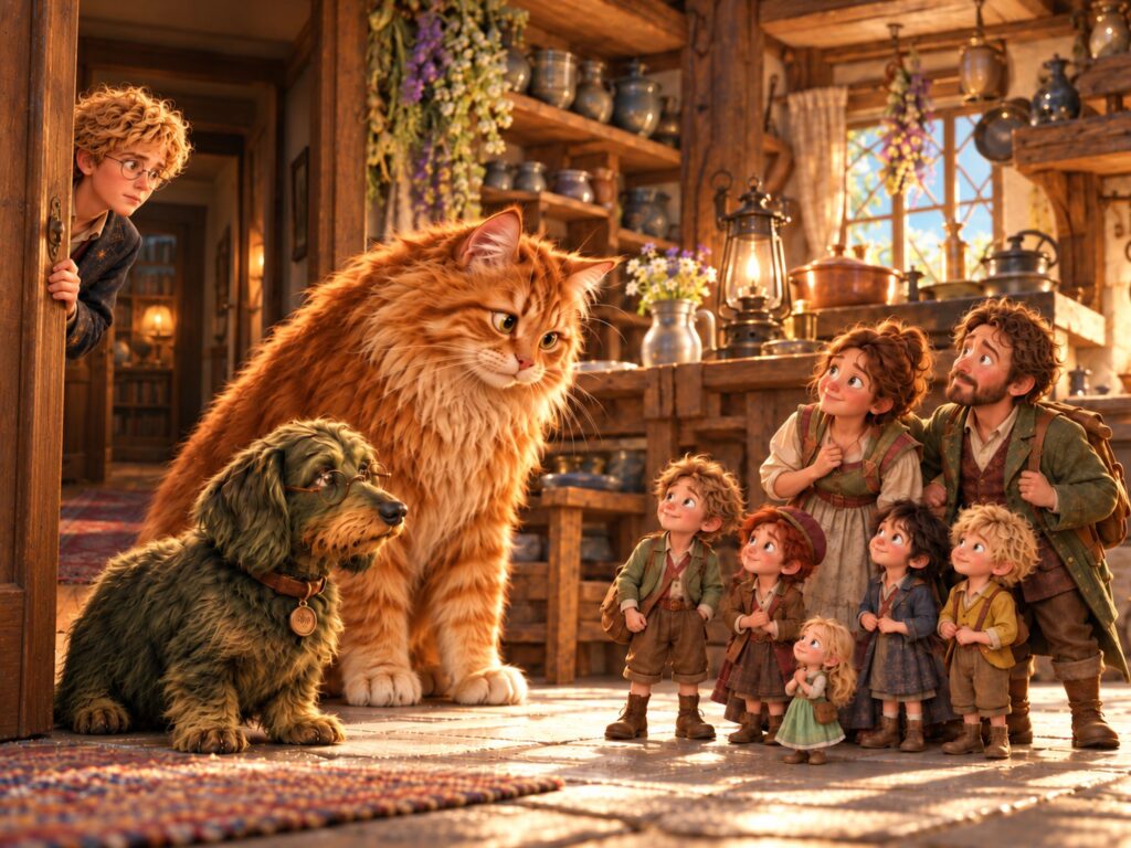 Die Familie Wuchholzki in der Küche mit Xander und Waldemar