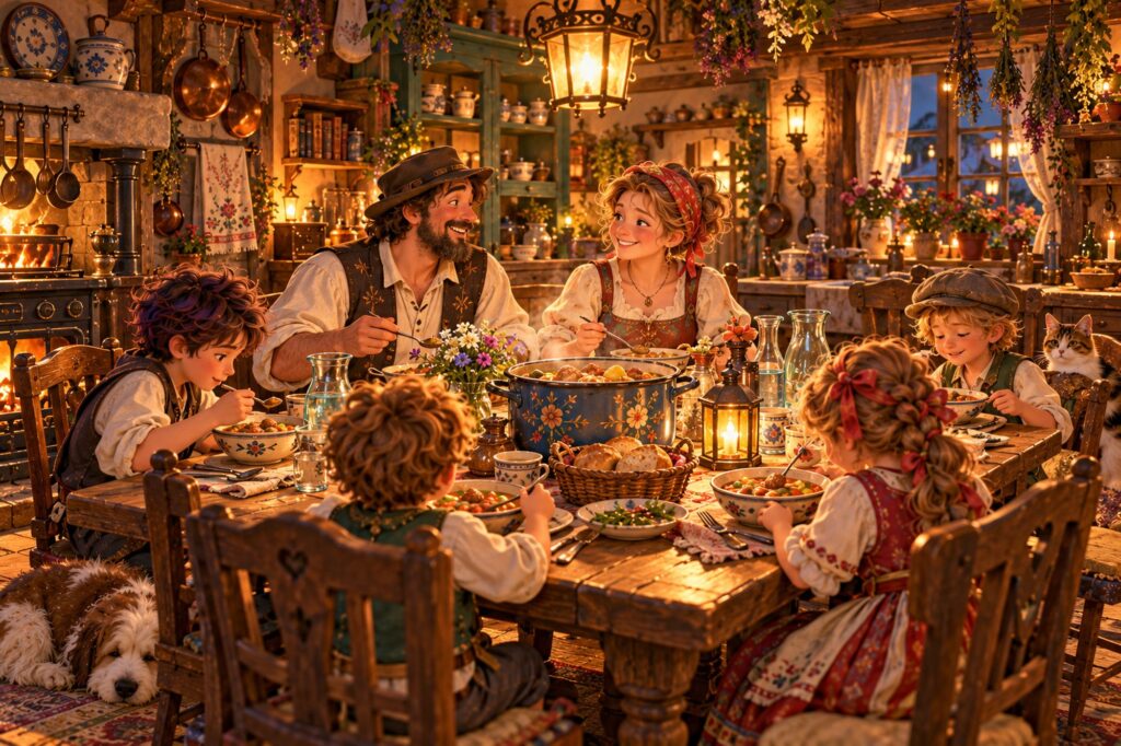 Familie Wuchholzki beim Abendessen